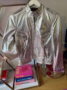 Metallic Silver Women's Moto Jacket